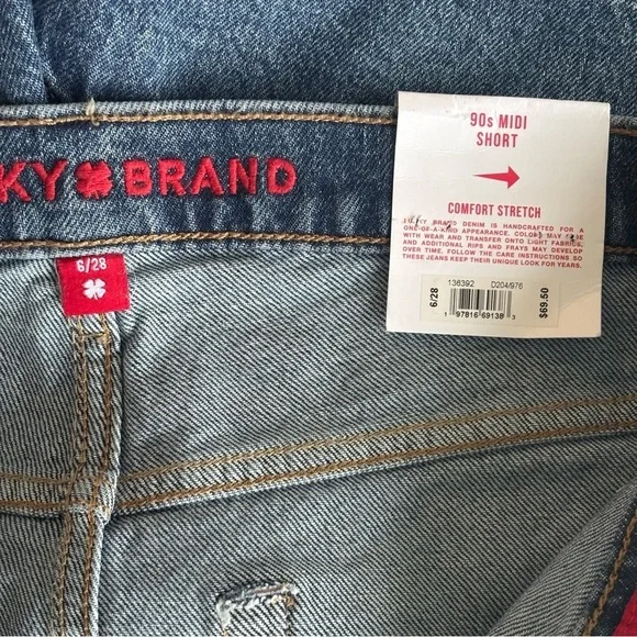 NWT Lucky Brand 90s Midi Short Multi Pocket Y2K Dark Cargo Mom Jean Shorts 28/6 - Picture 7 of 8